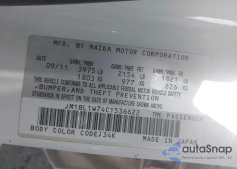 2012 Mazda Mazda3 I Grand Touring z USA, uszkodzony, nr VIN JM1BL1W74C1536622